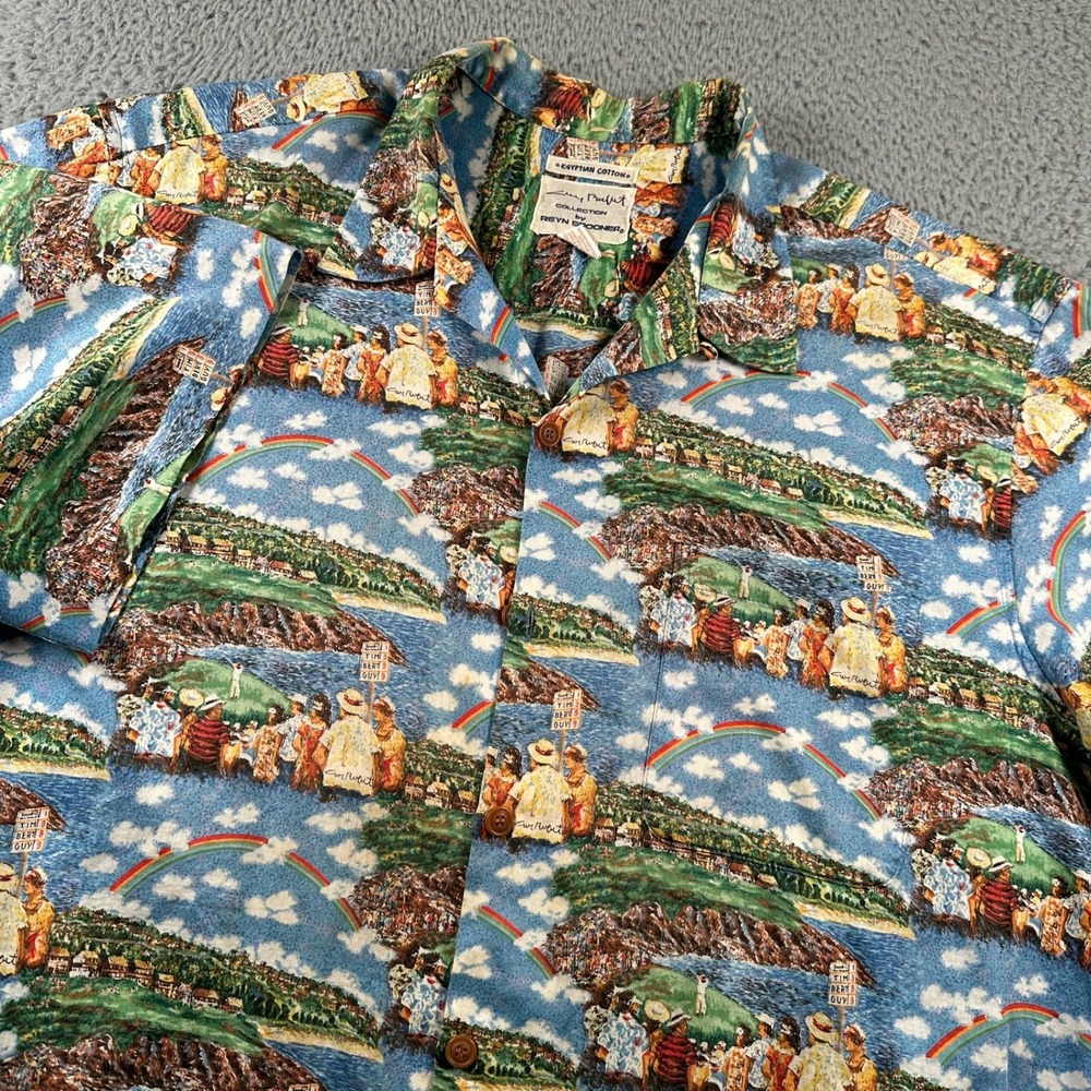 Reyn Spooner Camp Shirt Mens XL Hawaiian‎ Aloha Golf Rainbow Print Loop Collar
